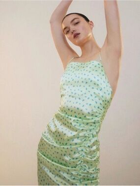 Zara Light Green Slip Dress with Blue Floral Print